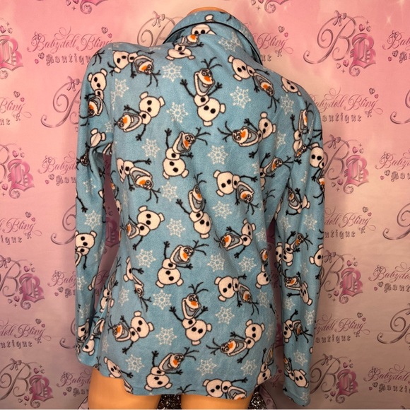 Disney Olaf PJ shirt button up long sleeve fleece soft cozy blue white orange - Picture 3 of 5